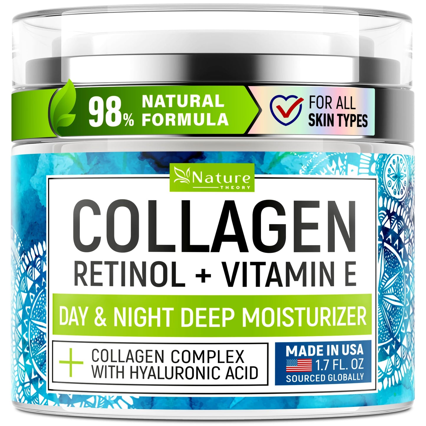Collagen Cream for Face with Retinol & Hyaluronic Acid - Face Moisturizer for Women & Men - Skin Tightening & Firming - Anti Aging Daily Face Beauty & Personal Care NATURE THEORY