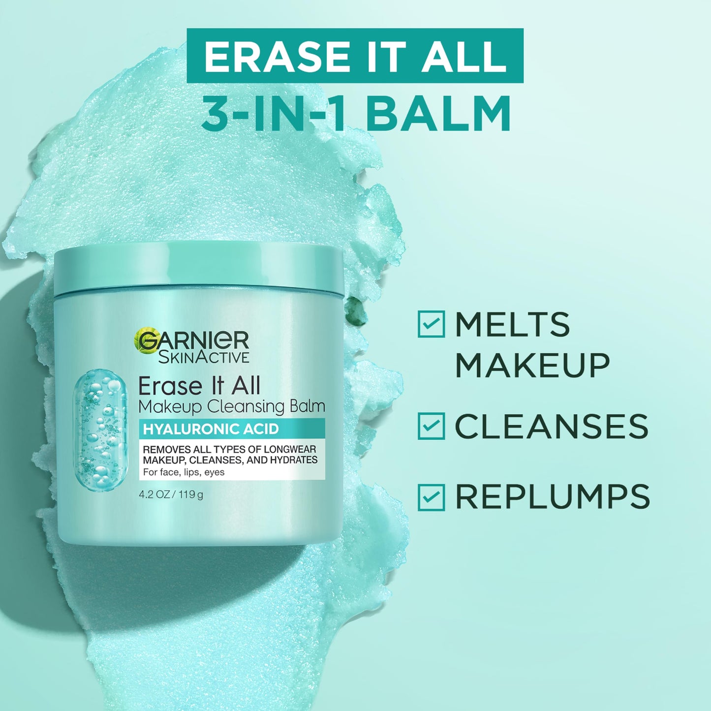 Garnier Erase It All Makeup Cleansing Balm with Hyaluronic Acid, Replumping Facial Cleanser and Makeup Remover, 4.2 Oz Beauty & Personal Care Garnier