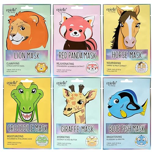 Epielle Character Face Mask Wild Kingdom 6 Pack, Fun & Effective Korean Skin Care, Spa Party Favors, Stocking Stuffers, Birthday Gifts for Women, Self Beauty & Personal Care Epielle