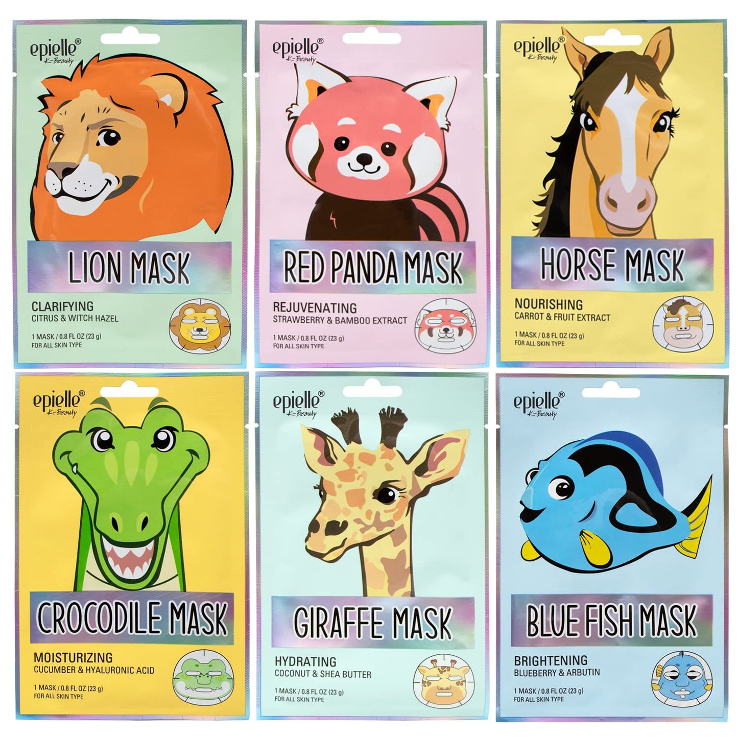 Epielle Character Face Mask Wild Kingdom 6 Pack, Fun & Effective Korean Skin Care, Spa Party Favors, Stocking Stuffers, Birthday Gifts for Women, Self Beauty & Personal Care Epielle