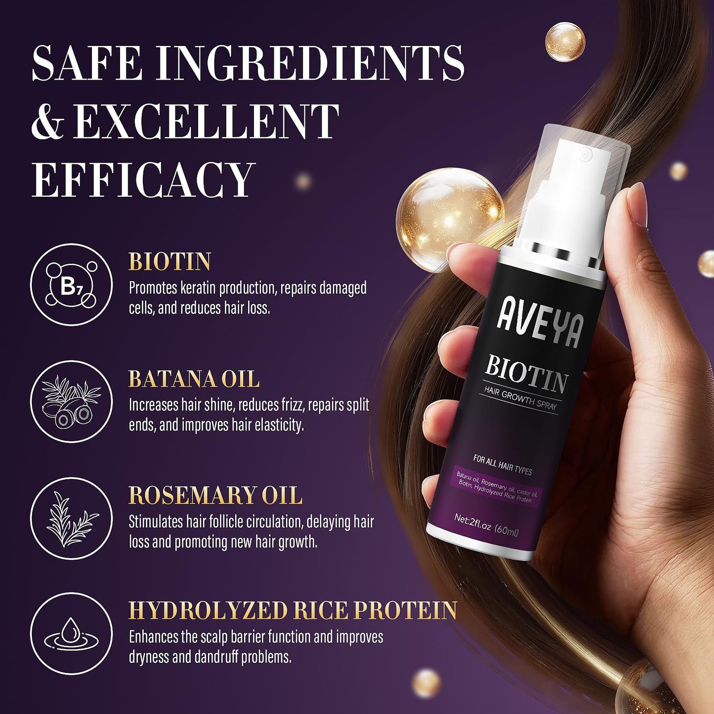 AVEYA Hair Growth Spray, infused with Rosemary Oil,rice water,Batana Oil&Biotin for Scalp - Strengthens,Thickens&Accelerates Hair Care Beauty and Personal Care AVEYA