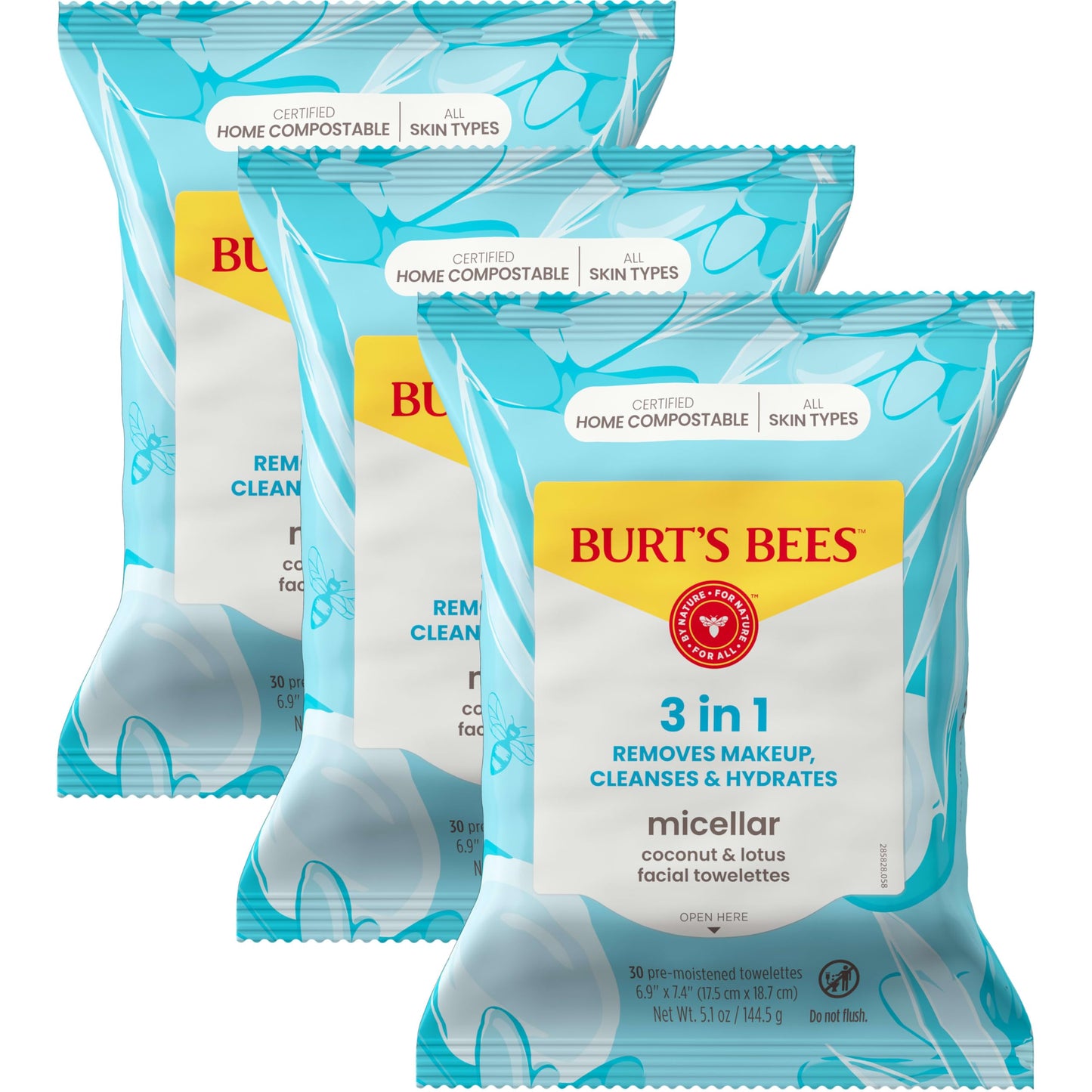 Face Wipes, Burt's Bees Facial Cleansing, Makeup Remover Towelettes, 3 in 1 Hydrating Micellar Cleanser with Coconut & Lotus Water, 90 Count Beauty & Personal Care Burt's Bees