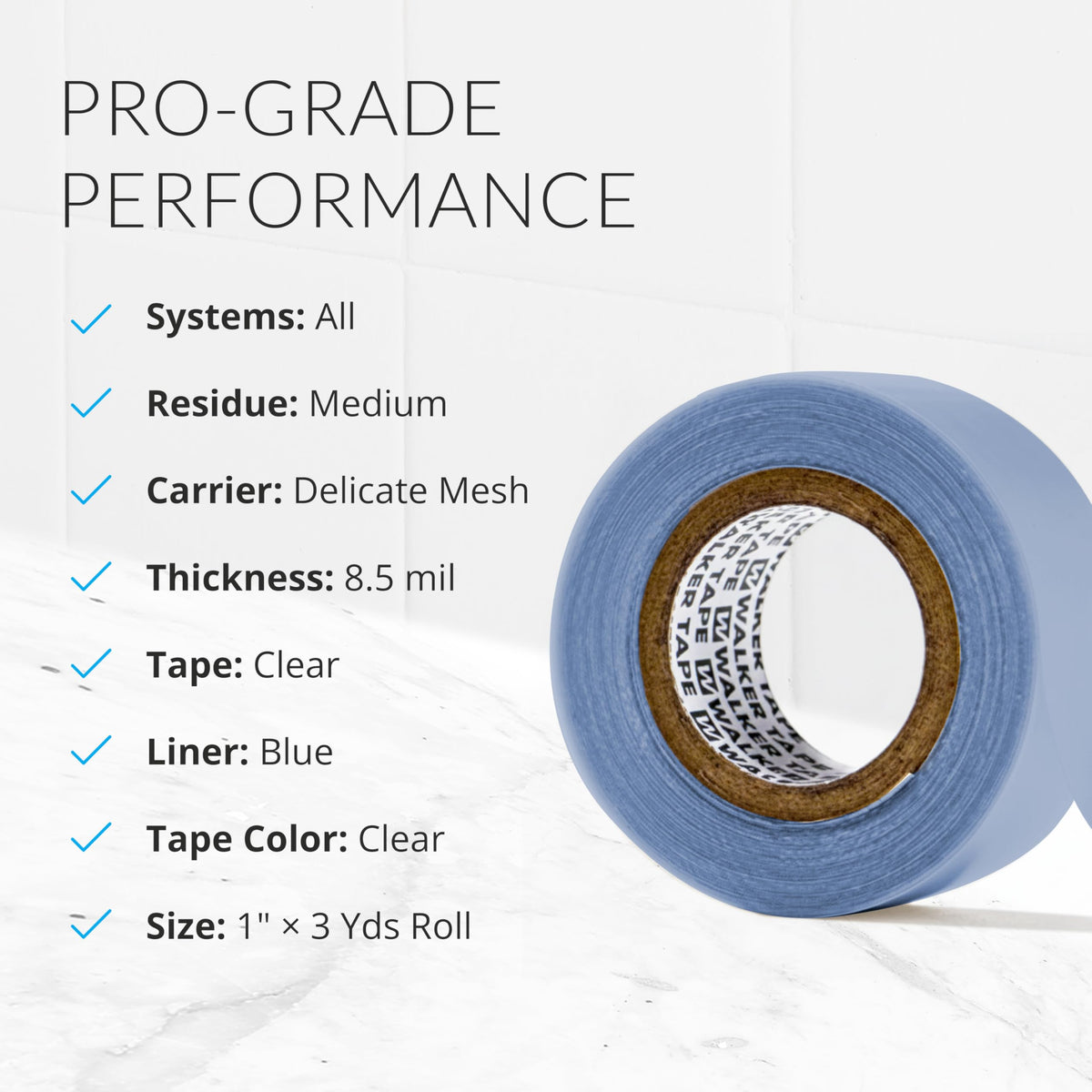 Walker Tape Blue Lace Double Sided Tape Roll 1" x 3 Yards, Strong Hairpiece Tape for Lace Wigs, Toupees, and Tape Hair Extensions Human Hair, Long