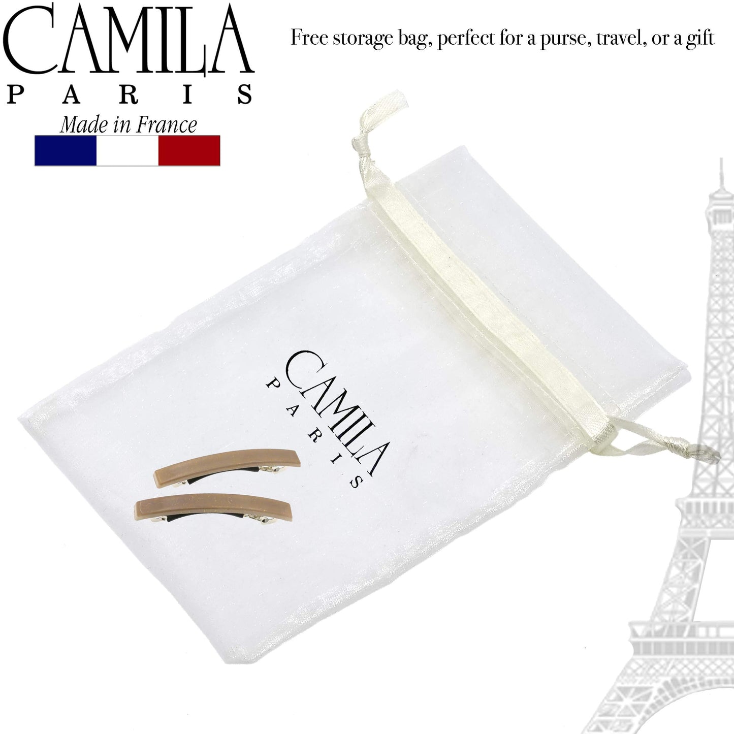 Camila Paris CP3074 French Hair Barrette Clip for Girls, Set of 2 Beige Rubberized Metal Clasp Strong Hold Grip Hair Clips for Women, No Slip Durable Beauty & Personal Care Camila