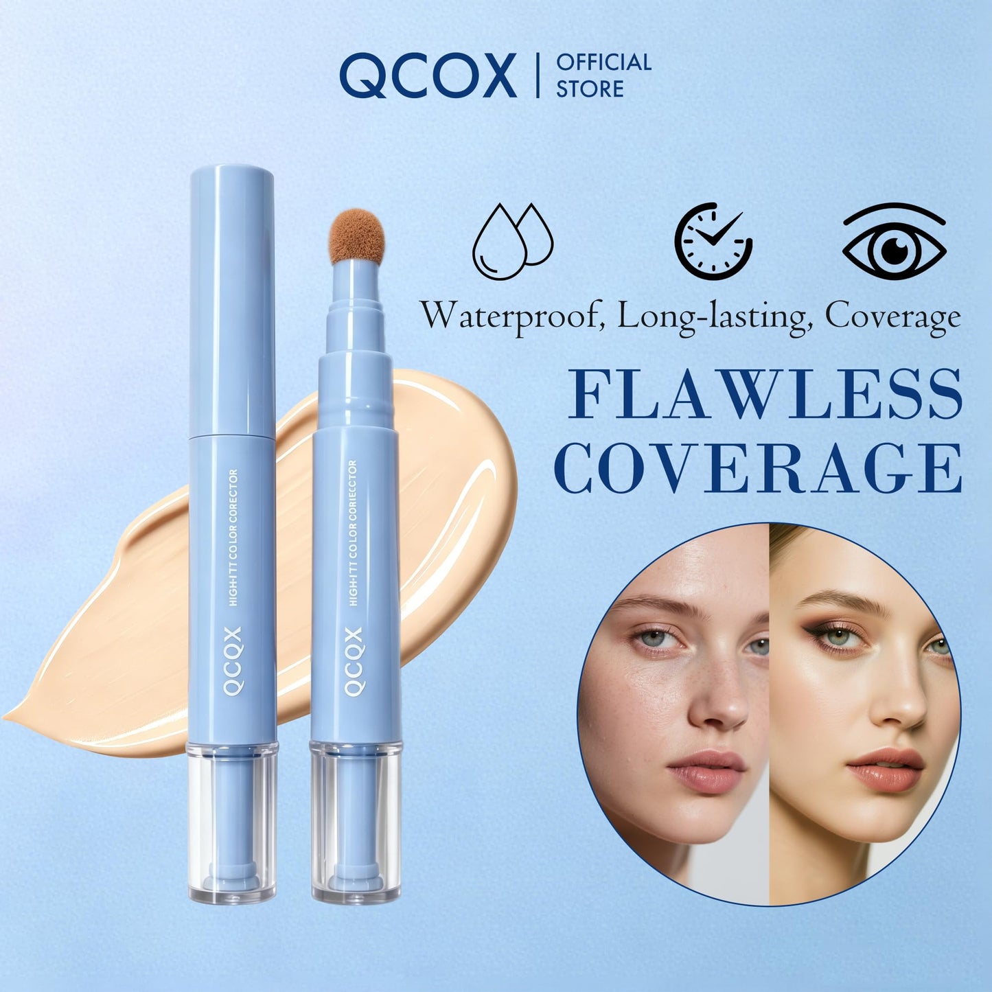 QCQX Dual-effect Concealer Pen & Foundation Eye Concealer - 24-Hour Long-LastingFull Coverage Matte Finish.Healthy Skin Glow Perfector Concealer Pen Beauty & Personal Care QCQX