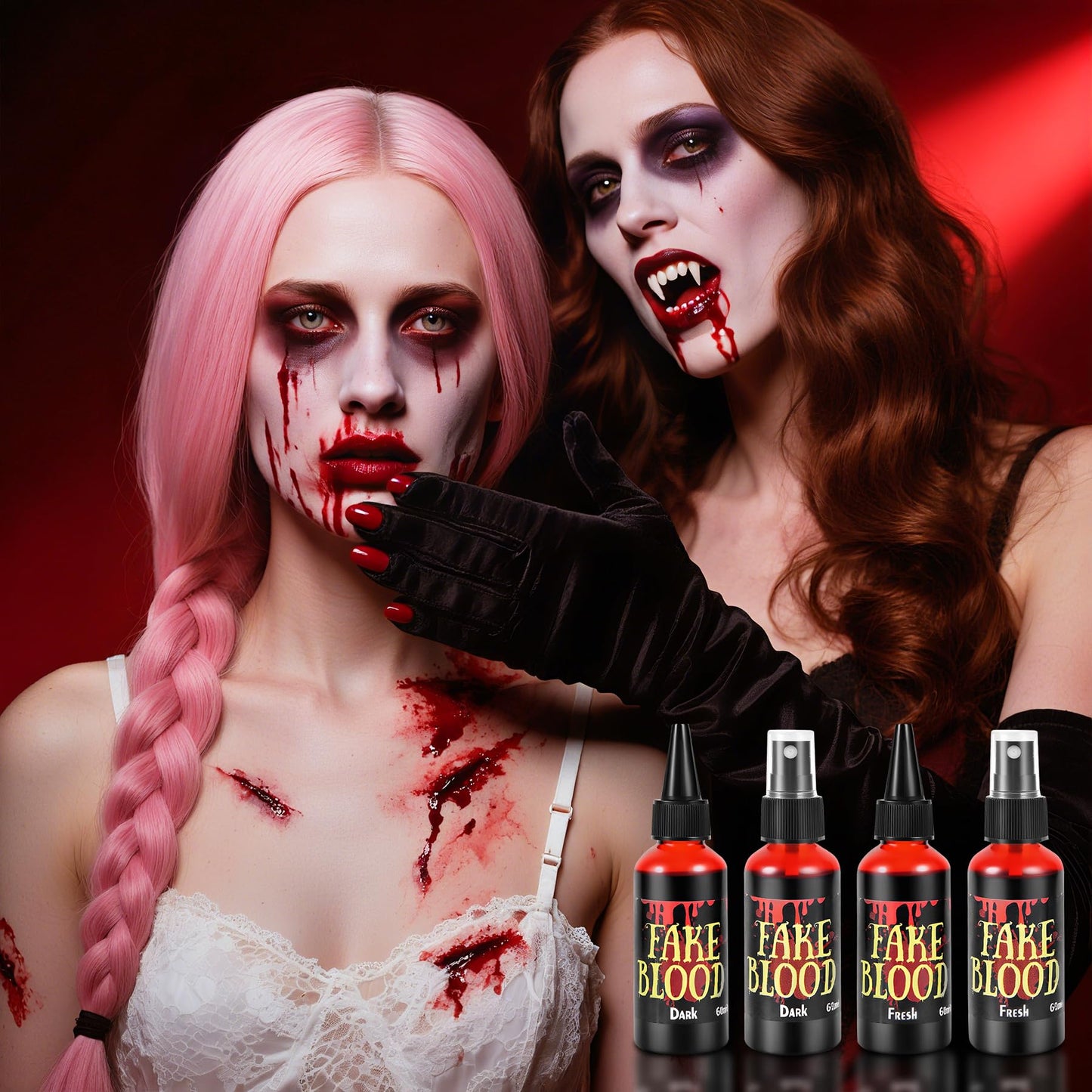 JAYUWE 7 PCS Halloween Fake Blood Spray Makeup Kit - Fake Blood 2.1oz X4 + Coagulated Blood Gel 1.41oz + Soap + Sponge, Washable Blood Paint Beauty & Personal Care jayuwe