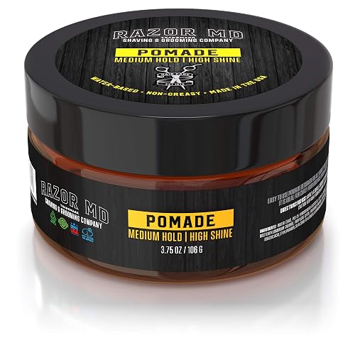 Razor MD Natural Water Based Hair Pomade for Men With High Shine and Slickback Finish, Medium Strong Hold Best Hair Products for Mens with Curly Beauty & Personal Care Razor MD