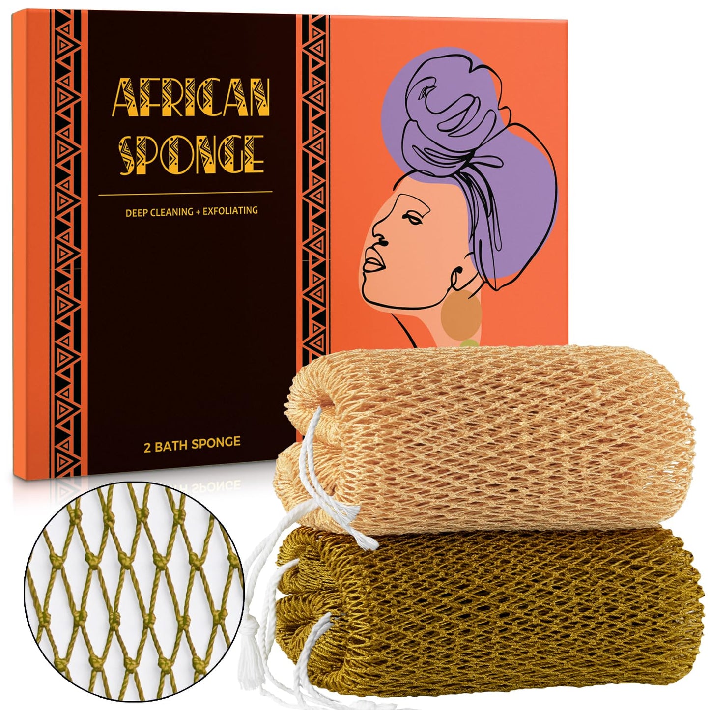 African Net Sponge Authentic - African Exfoliating Net Sponge Real African Wash Cloth - African Bath Sponge Loofah with Knots Exfoliator Net - Skin Beauty and Personal Care Hrsqu