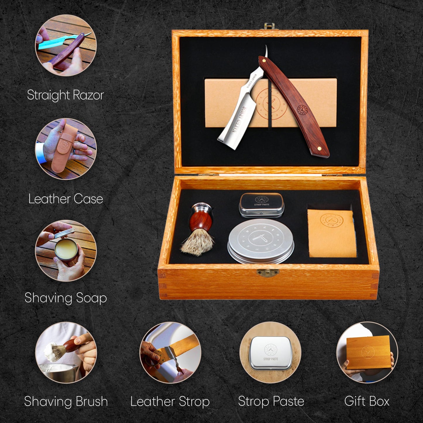 Naked Armor Thor Straight Razor Kit - Straight Razor Shaving Kit for Men with Japanese Steel 7/8 Blade, Leather Strop, Shave Soap, Shaving Brush Beauty and Personal Care Naked Armor