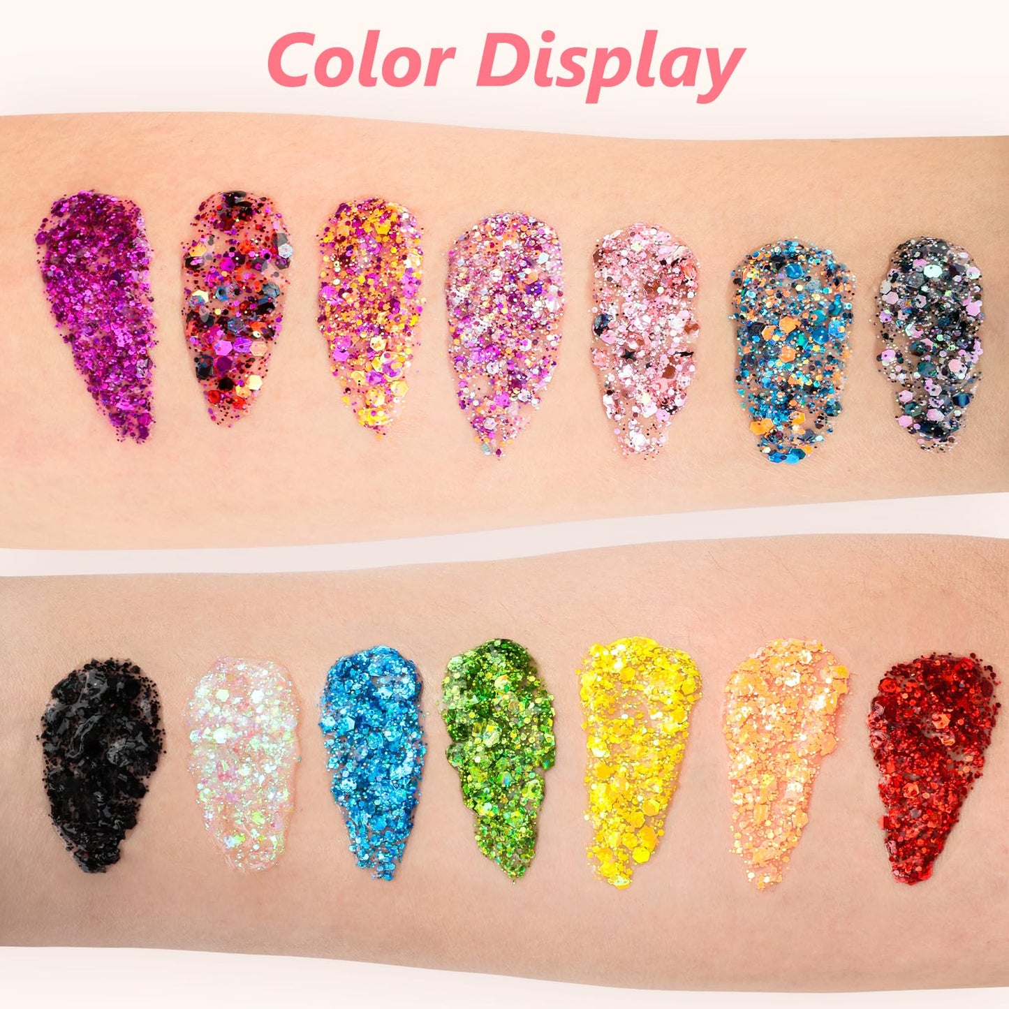 14 Colors Body Glitter,Face Glitter Makeup for Kids Women,Sparkly Chunky Hair Glitter for Eye Lip Nails,Mardi Gras Glitter Makeup Face Paint,Singer Beauty & Personal Care Dmsky
