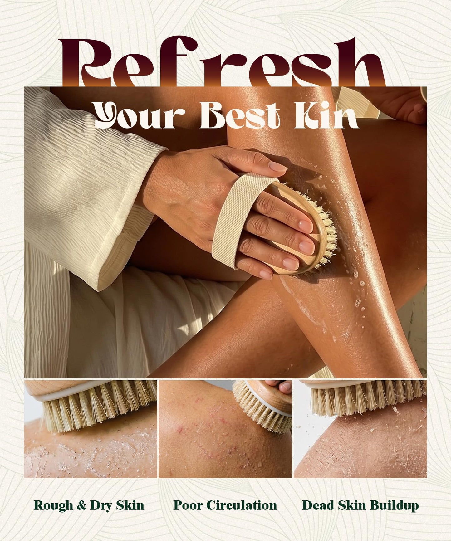 POPCHOSE Dry Brushing Body Brush, Natural Bristle Dry Skin Exfoliating Brush Body Scrub for Flawless Skin, Cellulite Reduction, Lymphatic Drainage Beauty and Personal Care POPCHOSE