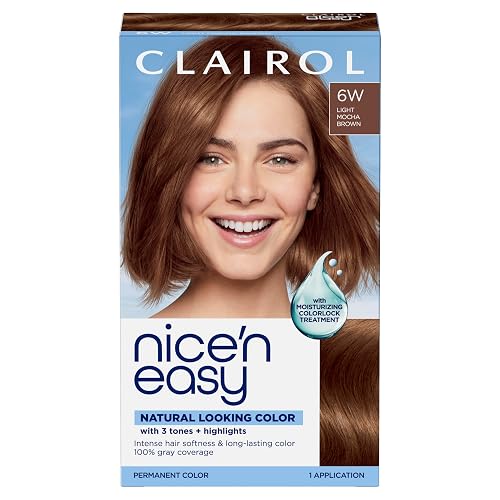 Clairol Nice'n Easy Permanent Hair Dye, 6W Light Mocha Brown | 100% Gray Coverage | Long?Lasting, Natural?Looking Color & Shine | Pack of 1 Beauty & Personal Care Clairol