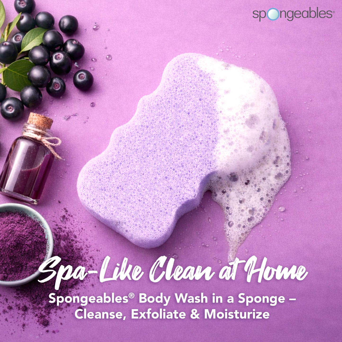 Spongeables Body Wash in a 20+ Wash Sponge, Acai Berry, 3 Count Beauty and Personal Care Spongeables