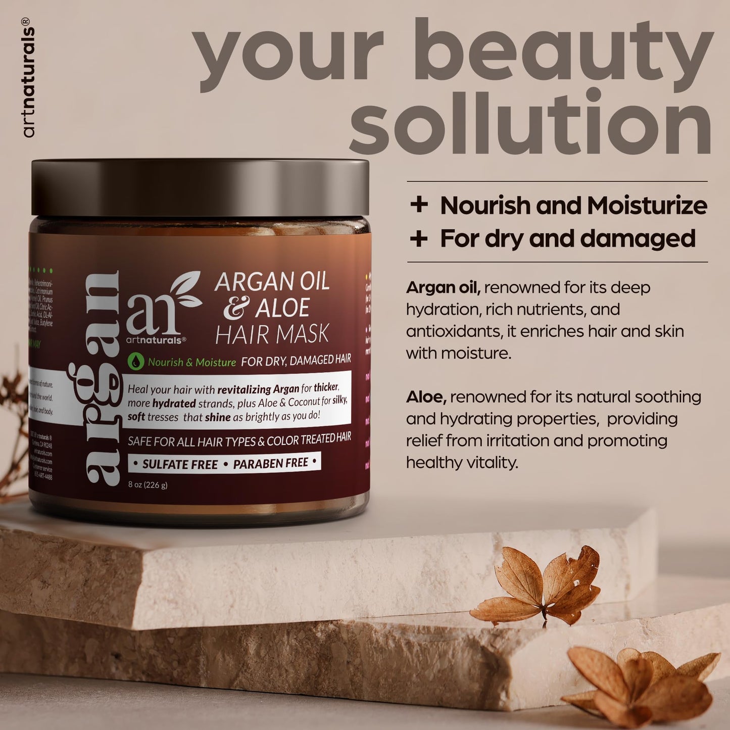 Artnaturals Argan Hair Mask Conditioner - (8 Oz/226g) - Deep Conditioning Treatment - Organic Jojoba Oil, Aloe Vera & Keratin - Repair Dry, Damaged Beauty & Personal Care Artnaturals