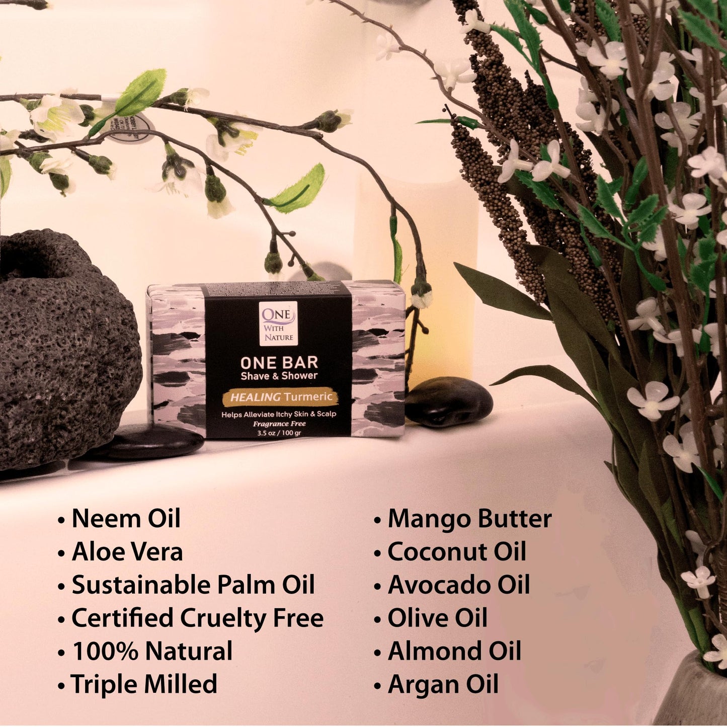 ONE Bar Healing Turmeric, Fragrance Free 3.5 oz 3 Pack - Shave, Shower, Shampoo, face, beard, body, hair/scalp, SuperFAT “oil” Infused: Avocado Beauty & Personal Care One With Nature