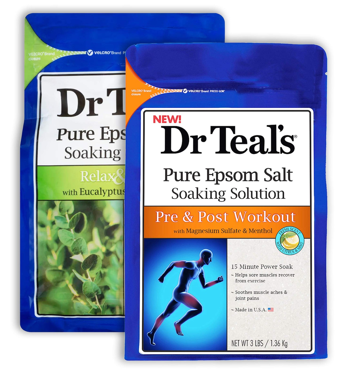 Dr Teal's Epsom Salt Bath Combo Pack (6 lbs Total), Relax & Relief with Eucalyptus & Spearmint, and Pre and Post Workout with Magnesium Sulfate Beauty and Personal Care Dr Teal's