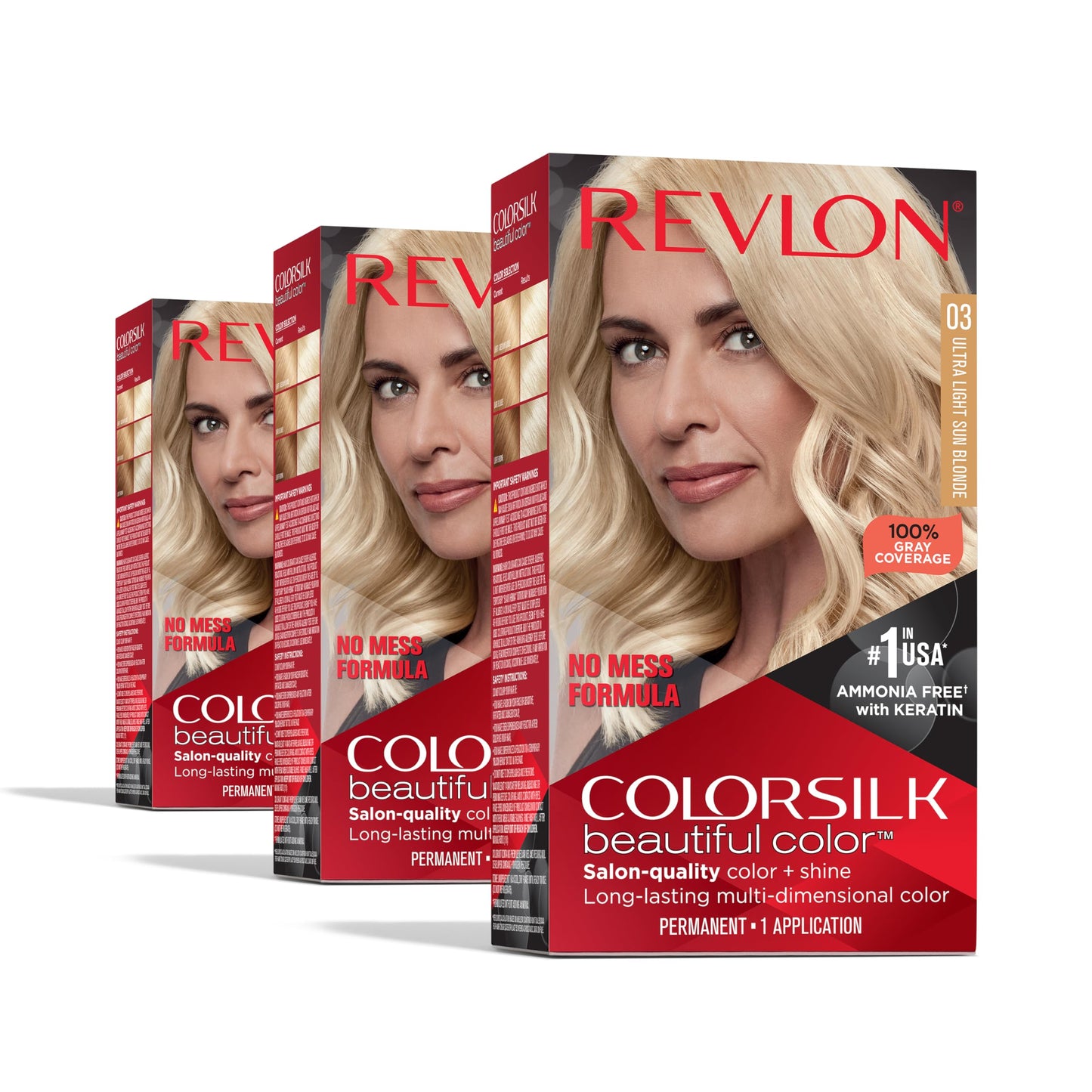 Revlon Colorsilk Beautiful Color Permanent Hair Color, (OLD VERSION) 03 Ultra Light Sun Blonde (Pack of 3) Beauty & Personal Care REVLON