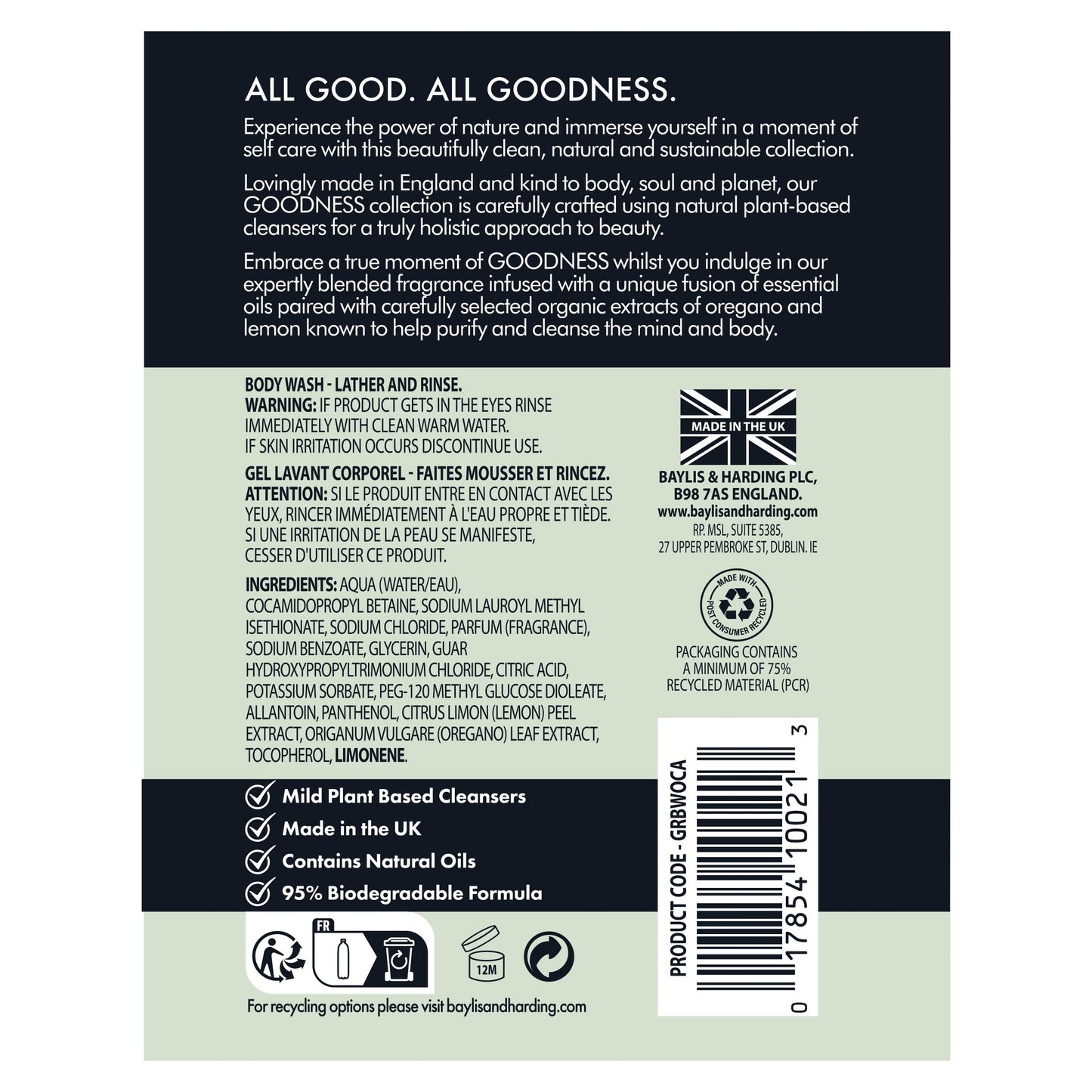 Baylis & Harding Liquid Body Wash Soap, Goodness, Oud, Cedar & Amber, 16.9oz/500ml Beauty & Personal Care Baylis & Harding