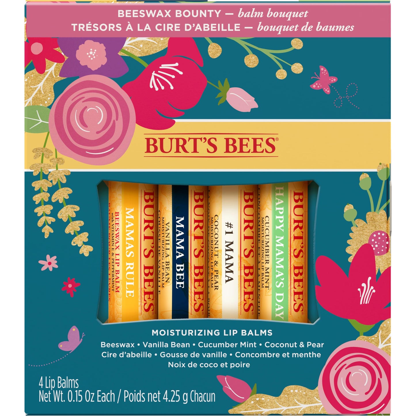 Burt's Bees Balm Bouquet Lip Balm Mothers Day Gift Set, 4 Lip Balms, Classic Beeswax, Vanilla Bean, Cucumber Mint and Coconut and Pear Beauty and Personal Care Burt's Bees