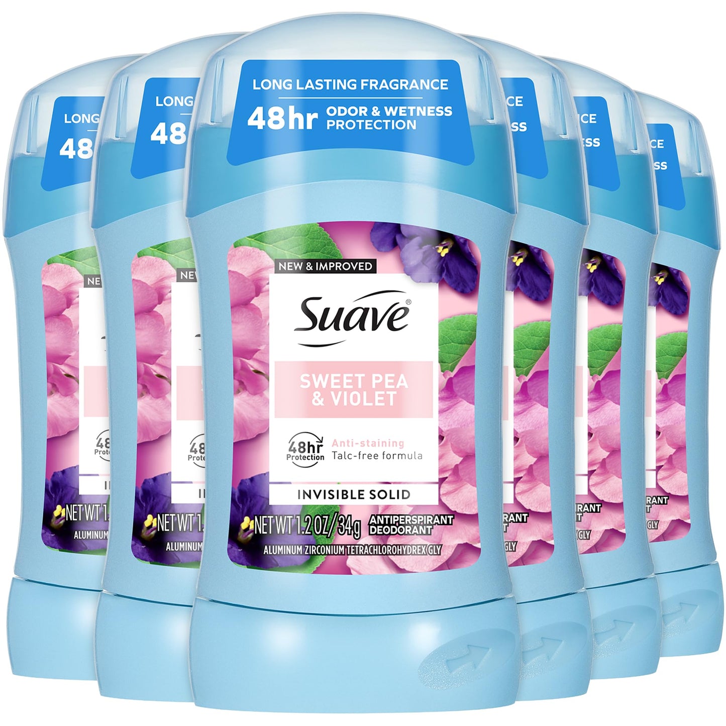 Suave Deodorant for Women, Sweet Pea & Violet 6-Pack - Invisible Solid Antiperspirant Deodorants, 48H Protection, 1.2 Oz Ea Beauty and Personal Care Suave