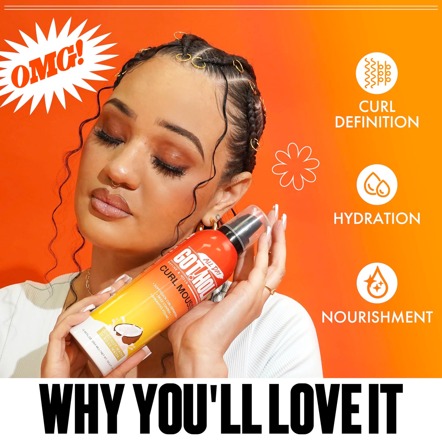 ALL DAY GOT HOLD Hait styling Curl Mousse 2.7fl.oz/80ml Beauty & Personal Care ALL DAY GOT HOLD