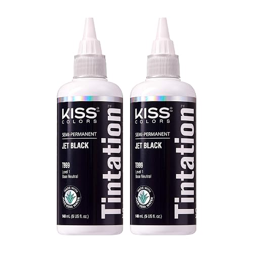 Red by Kiss Tintation Semi-Permanent Hair Color, Aloe Vera Water Based, Argan Oil, Olive Oil, Collagen & Keratin, Long-Lasting Color Dye (Jet Black, 2 Beauty & Personal Care Red by Kiss
