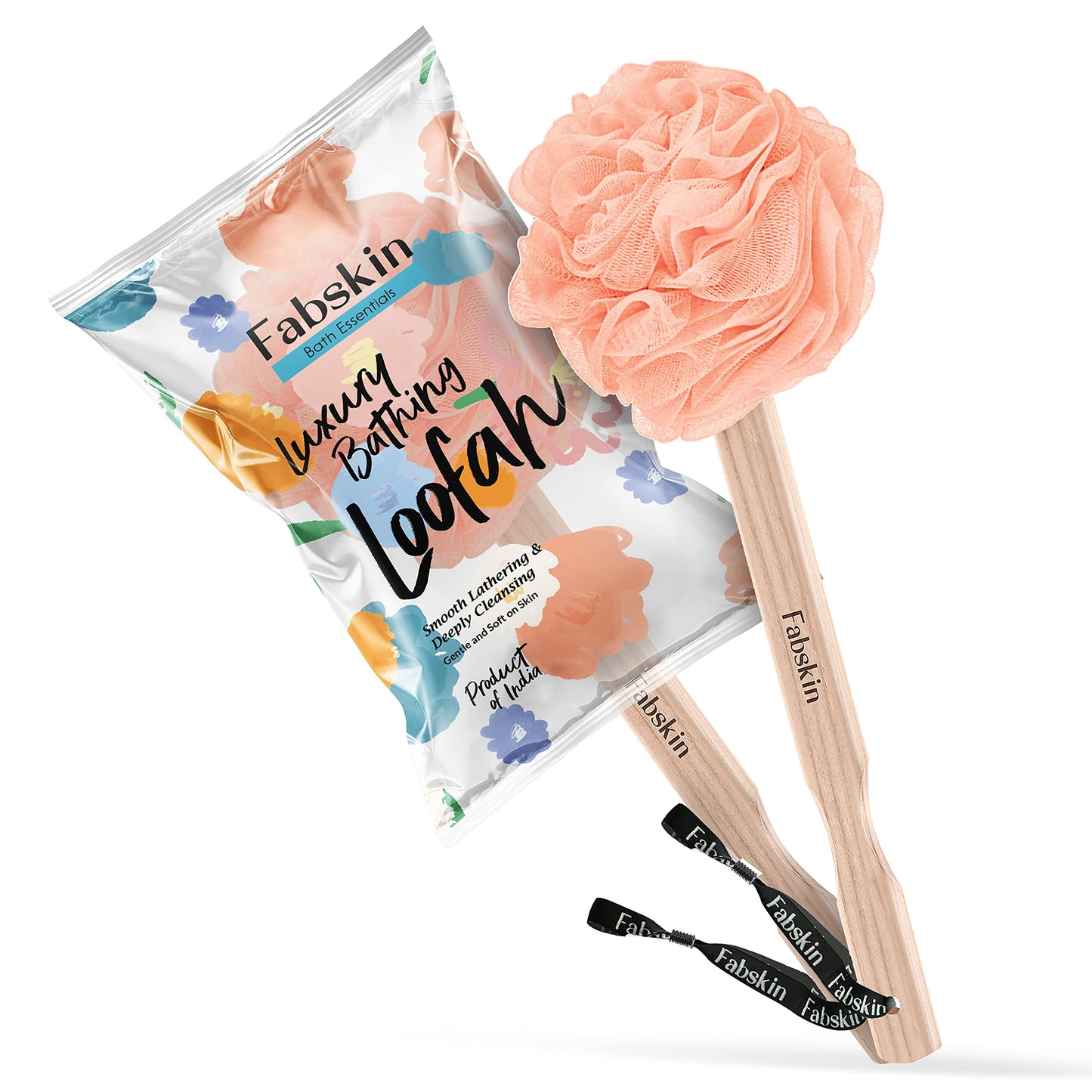 FABSKIN Luxury Back Bathing Loofah With Wooden Handle for Men and Women - Pack of 1 - Loofah For Back Bathing with handle - Back Bathing Loofah Brush Beauty and Personal Care FABSKIN