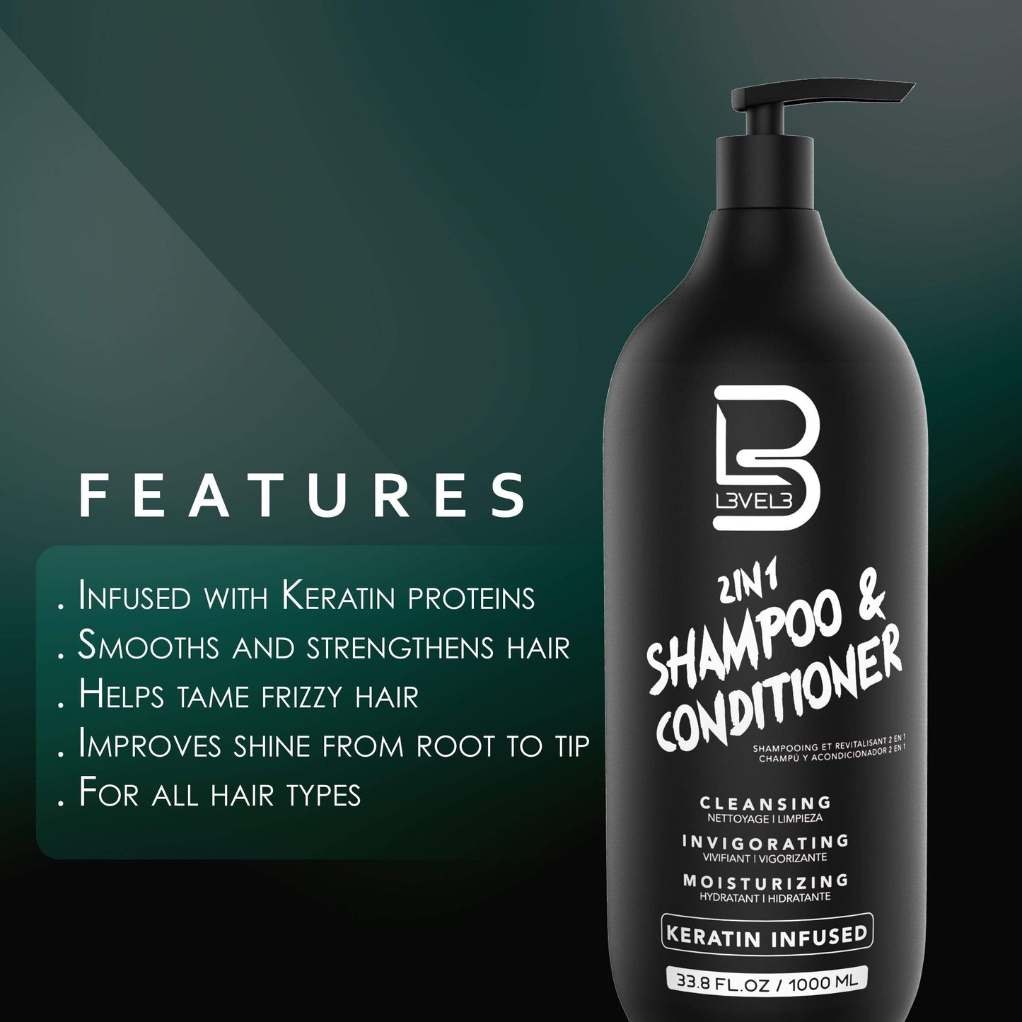 L3 Two in One Shampoo and Conditioner - Smooths and Strengthens Hair - Improves Shine and Tames Frizzy Hair - 33.8 Fl Oz Beauty & Personal Care L3