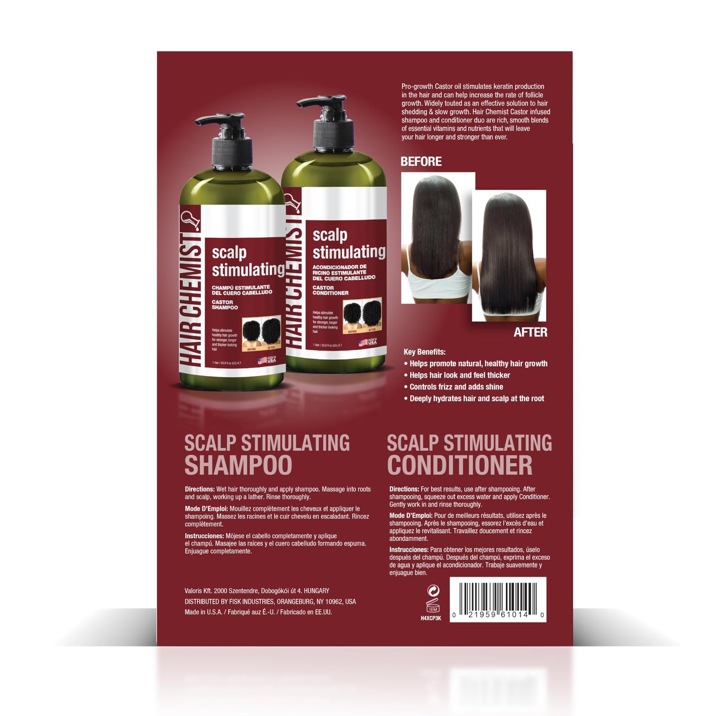 Hair Chemist Scalp Stimulating Castor Oil Shampoo 33.8 oz. & Conditioner 33.8 oz. Set - 2-PC Gift Box - Castor Oil Hair Shampoo and Castor Oil Hair Beauty & Personal Care Hair Chemist