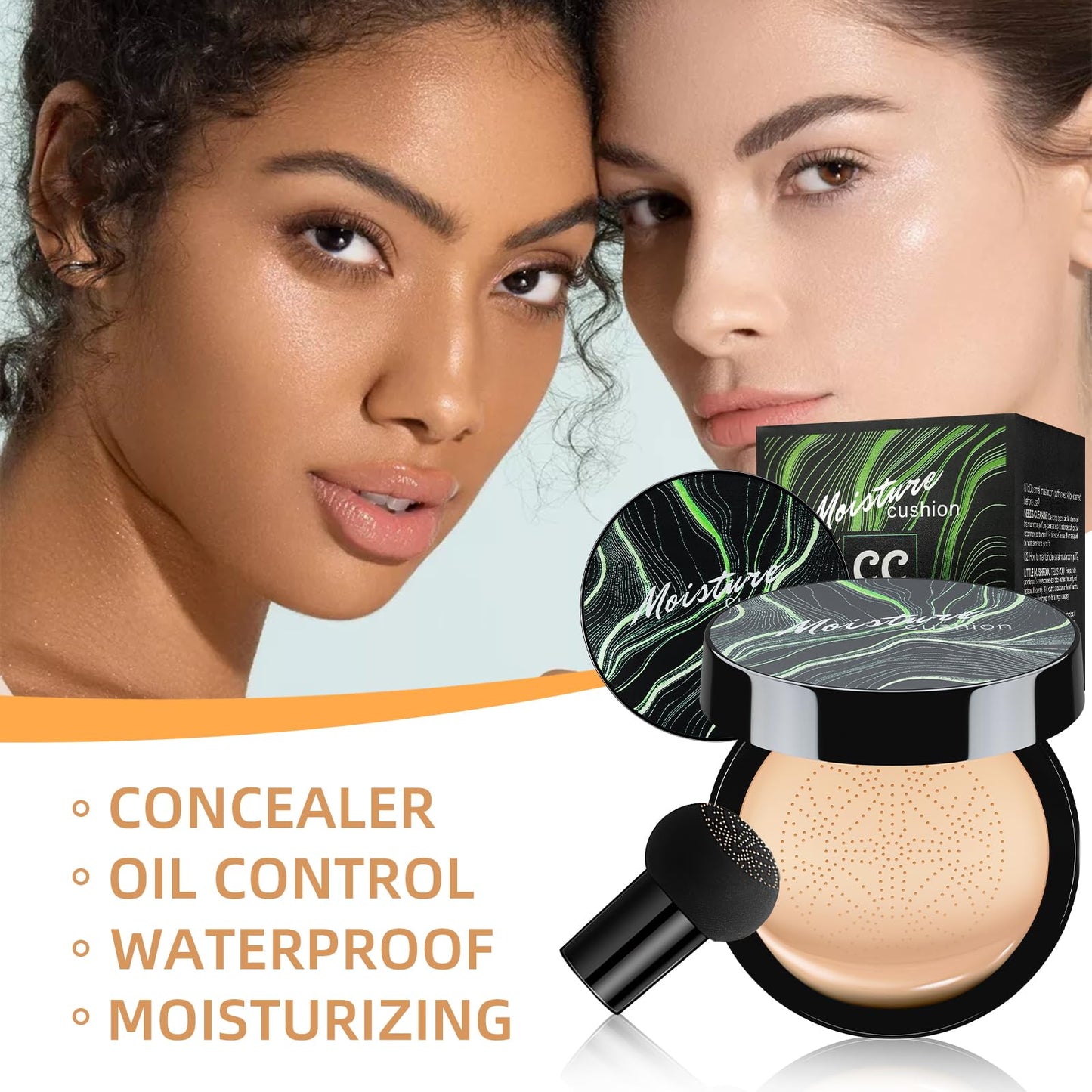 Mushroom Head Air Cushion CC Cream - Tattoo Cover up BB Cream Foundation Makeup Moisturizing Concealer Long-Lasting, Cushion Foundation Full Coverage Beauty & Personal Care Ursoulney