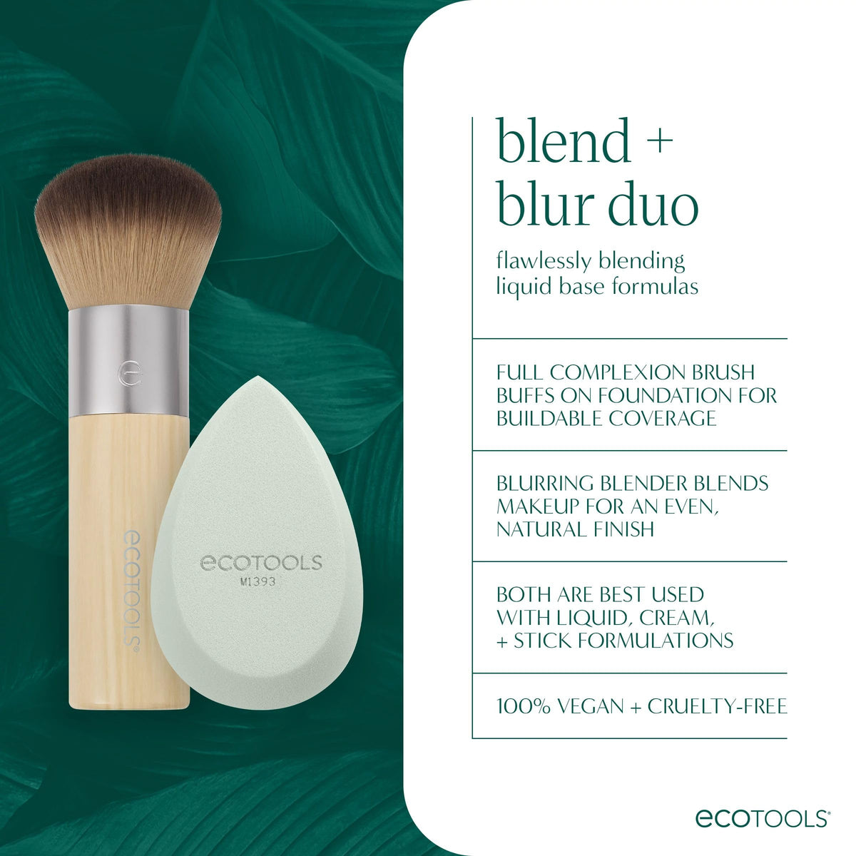 EcoTools Blend + Blur Makeup Brush and Sponge Duo, Foundation Brush