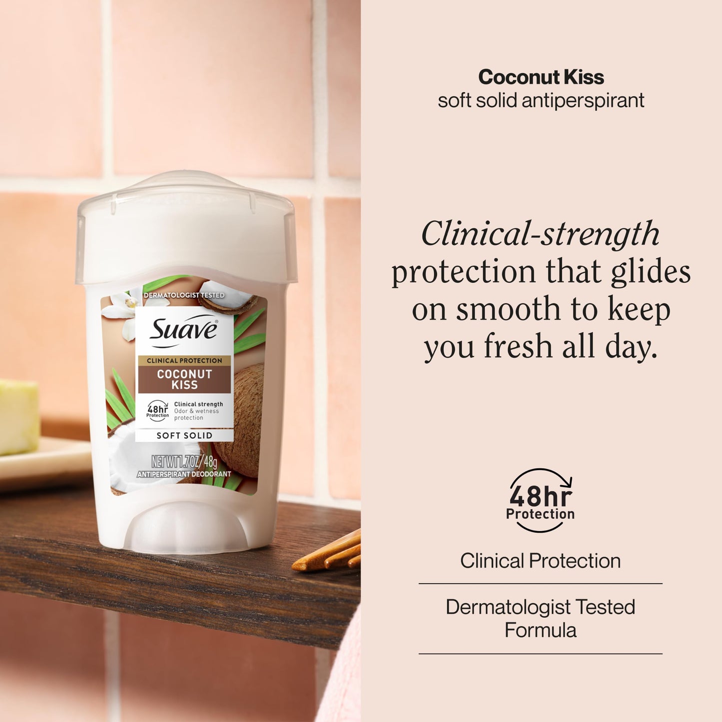 Suave Clinical Protection Coconut Kiss Soft Solid Antiperspirant Deodorant for Women, 48HR Sweat & Odor Control, Extra-Strength Underarm Deodorant, 24 Beauty and Personal Care Suave