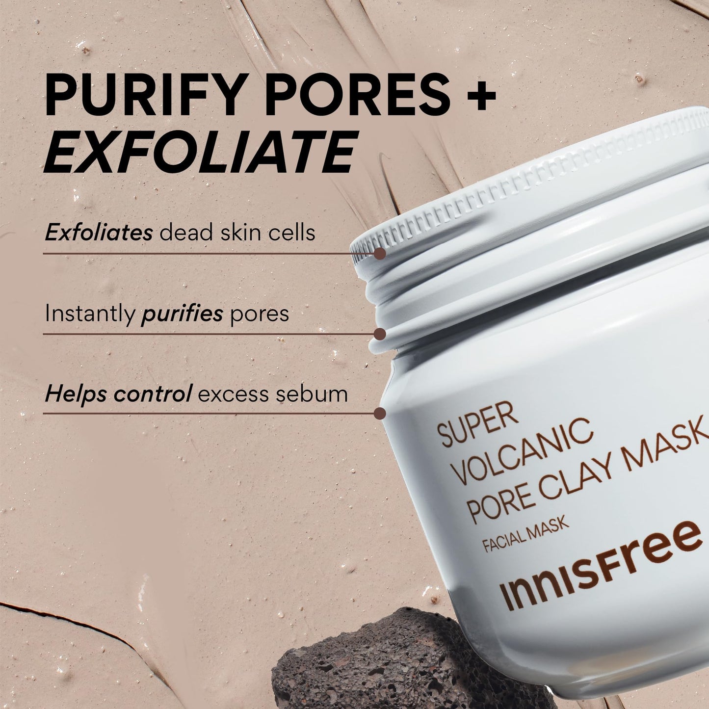 Innisfree Super Volcanic Pore Clay Mask | Exfoliating Korean Clay Mask with AHA and Hyaluronic Acid for Oily Skin | Minimizes Pores | Available in Beauty and Personal Care innisfree