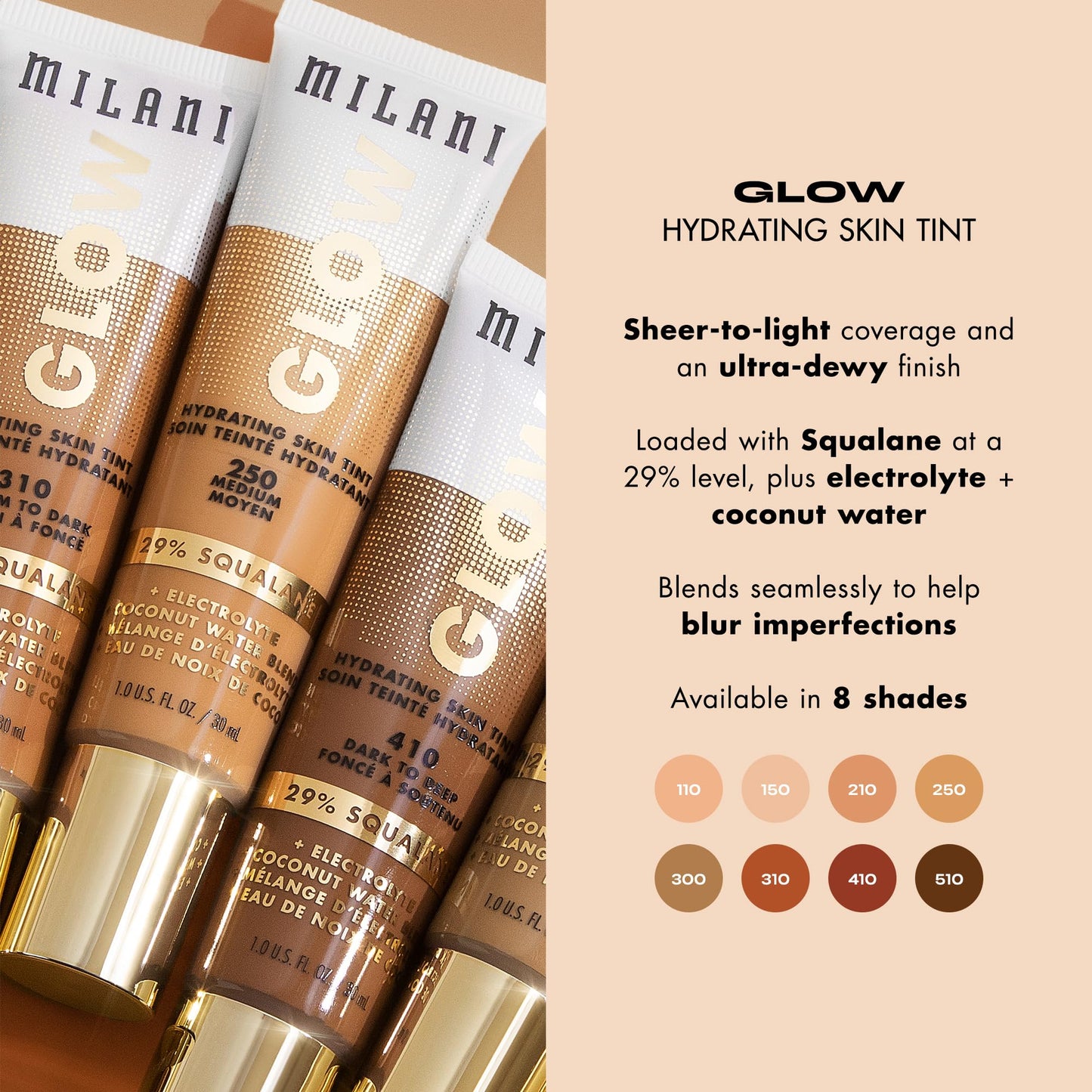 Milani Glow Hydrating Skin Tint - Medium to Dark, Dewy Finish, Light Coverage, Cruelty Free Beauty & Personal Care Milani