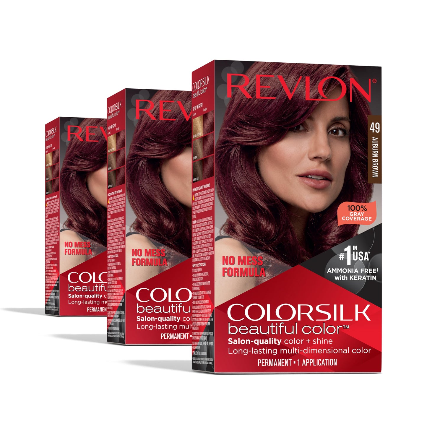 Revlon Colorsilk Beautiful Color Permanent Hair Color, (OLD VERSION) 49 Auburn Brown (Pack of 3) Beauty & Personal Care REVLON