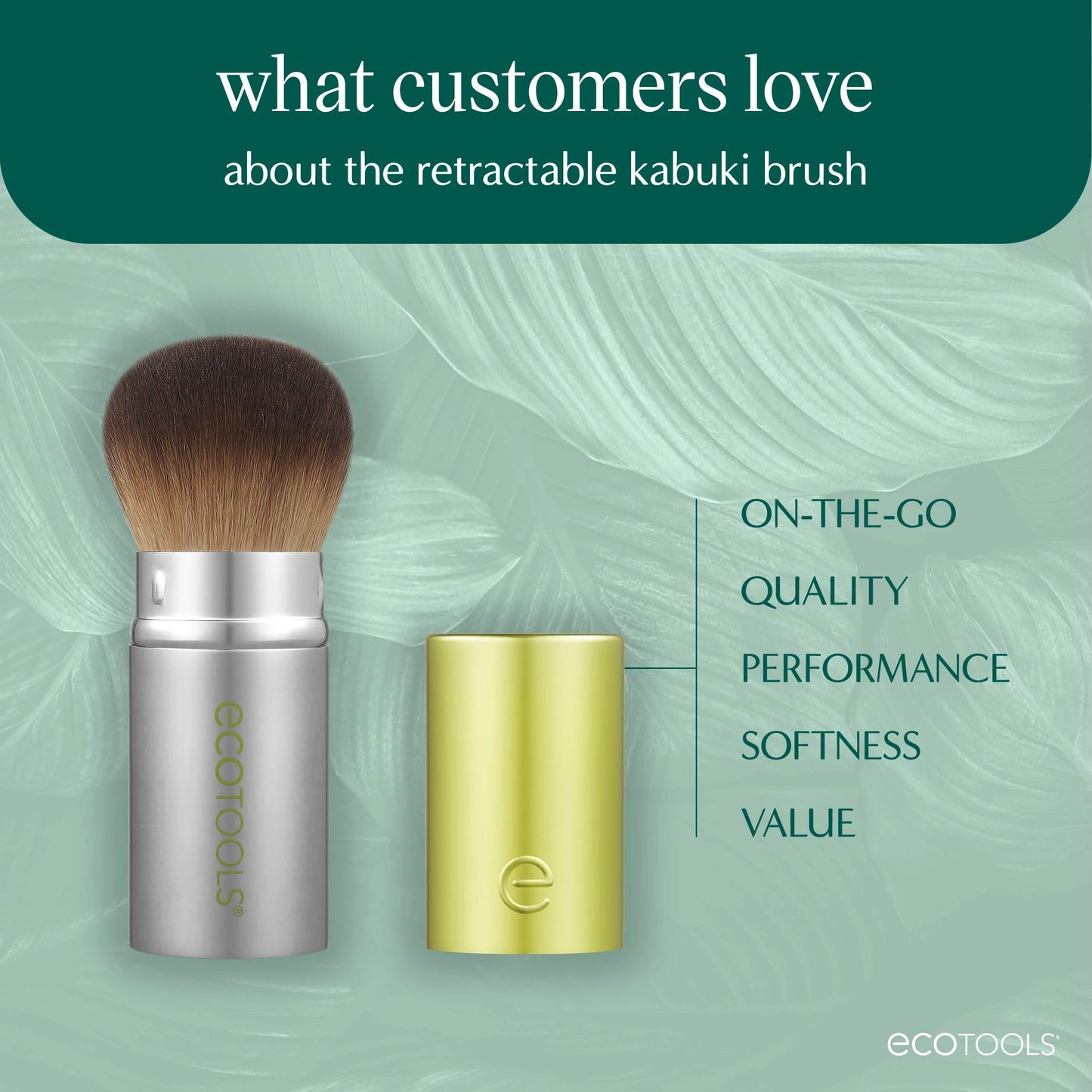 EcoTools Retractable Face Makeup Brush, Kabuki Brush for Foundation, Blush, Bronzer, & Powder, Travel Friendly & Perfect for On The Go, Eco Friendly Beauty & Personal Care EcoTools