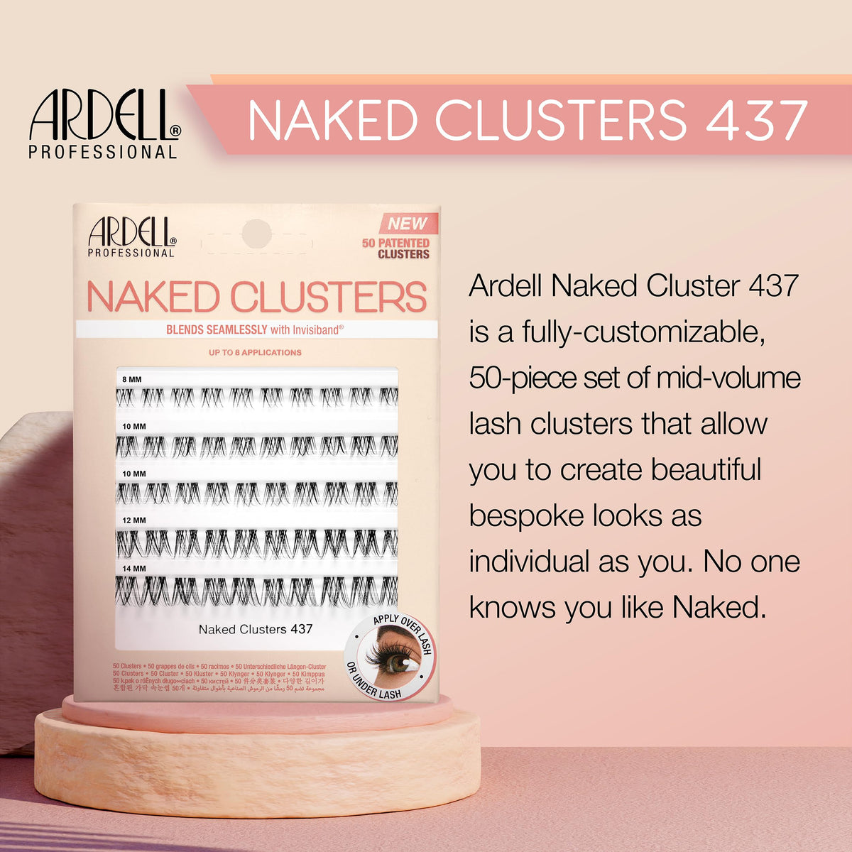 Ardell Naked Clusters 437 - Lightweight Human Hair Natural Cluster Lashes with Invisiband, Mixed Length 8-14 mm, DIY Lash Extensions, 50 Lash Clusters
