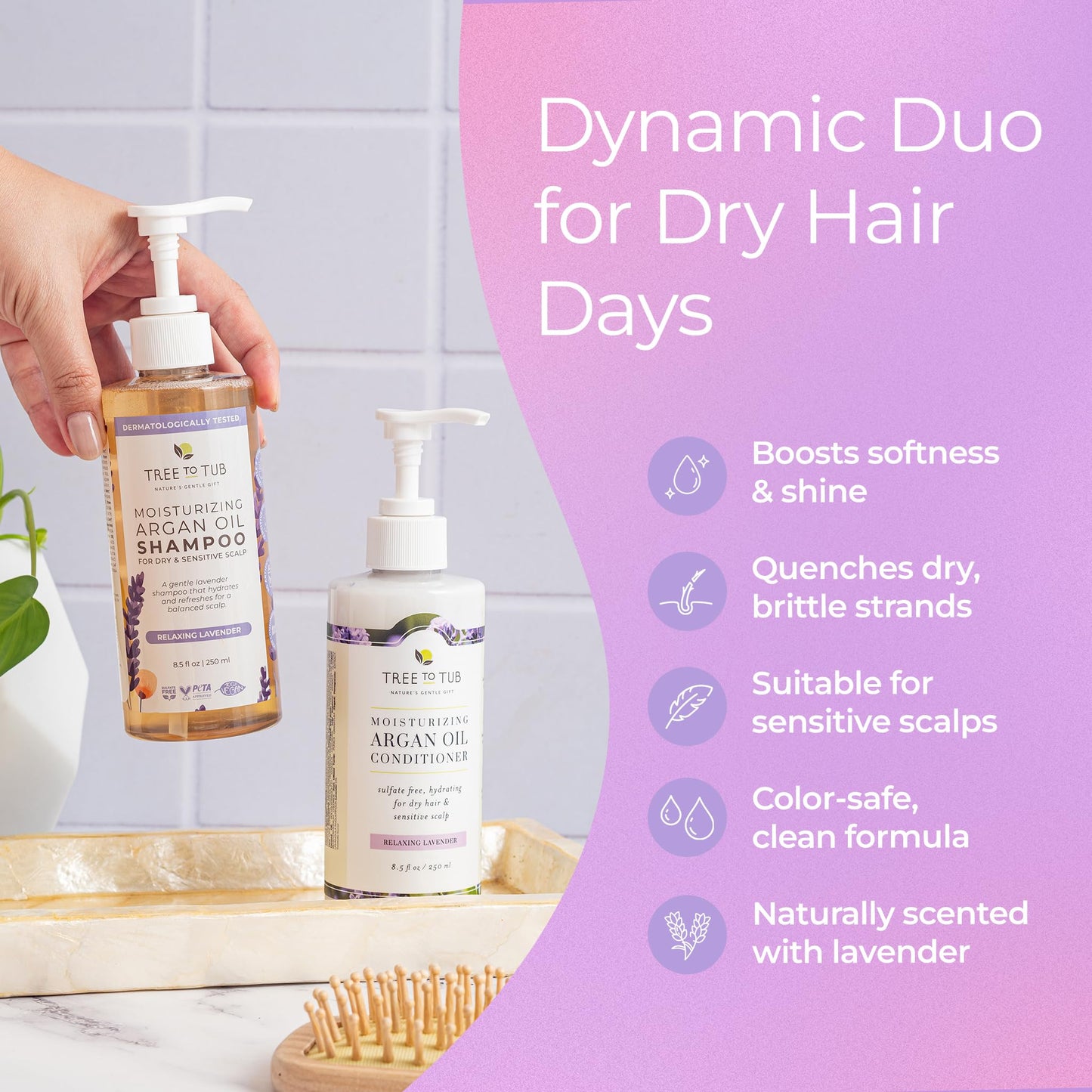 Tree To Tub Lavender Shampoo and Conditioner Set for Dry Hair, Dry Scalp, Frizz - Moisturizing Argan Oil Shampoo and Conditioner for Women & Men Beauty & Personal Care Tree To Tub
