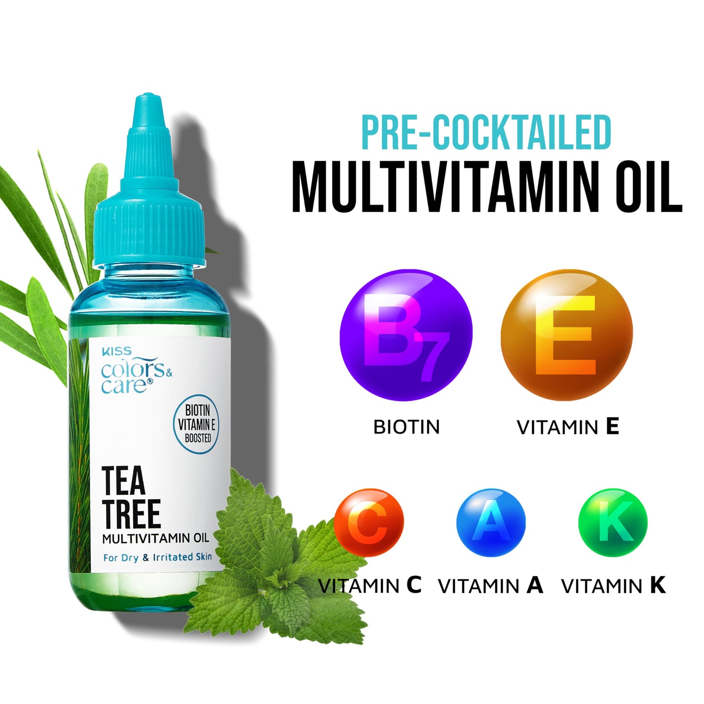 KISS COLORS & CARE Tea Tree Multivitamin Oil for Hair & Skincare, Infused with Biotin, Vitamin E and Natural Oils for Long-Lasting Hydration Beauty & Personal Care KISS COLORS & CARE