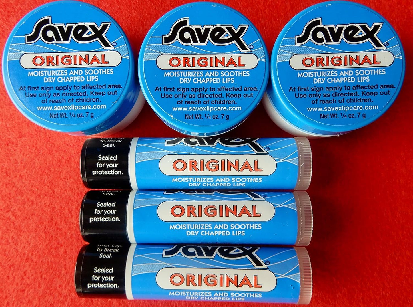 SAVEX 6 X 3 Original Jars & 3 Sticks Lip Balm for Dry & Chapped Lips. Made in USA. Upgrade to Expedited Mail. U.S. Seller Beauty and Personal Care SAVEX