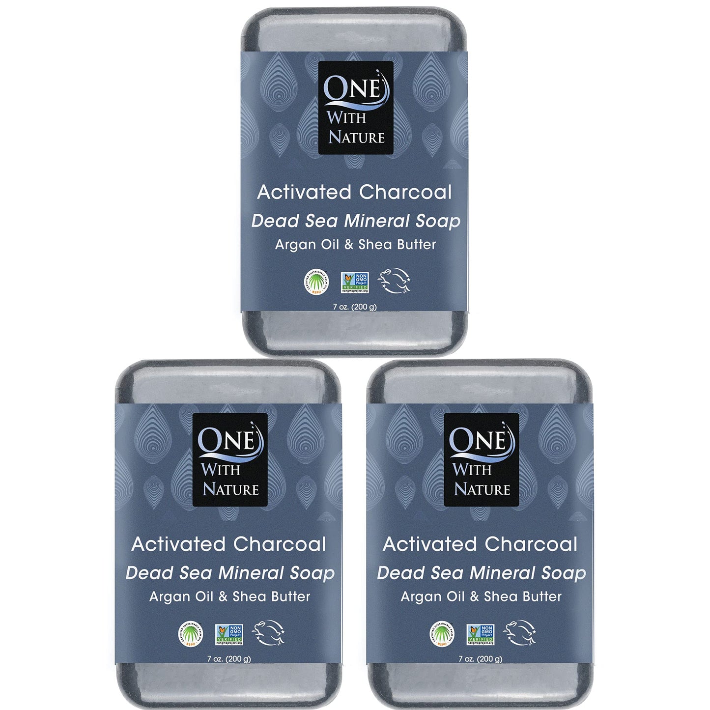 One With Nature Activated Charcoal Soap 7oz 3-Pack - Detoxifying and Exfoliating Charcoal Soap Bar with Dead Sea Salt for Face & Body, for Men & Women Beauty & Personal Care One With Nature