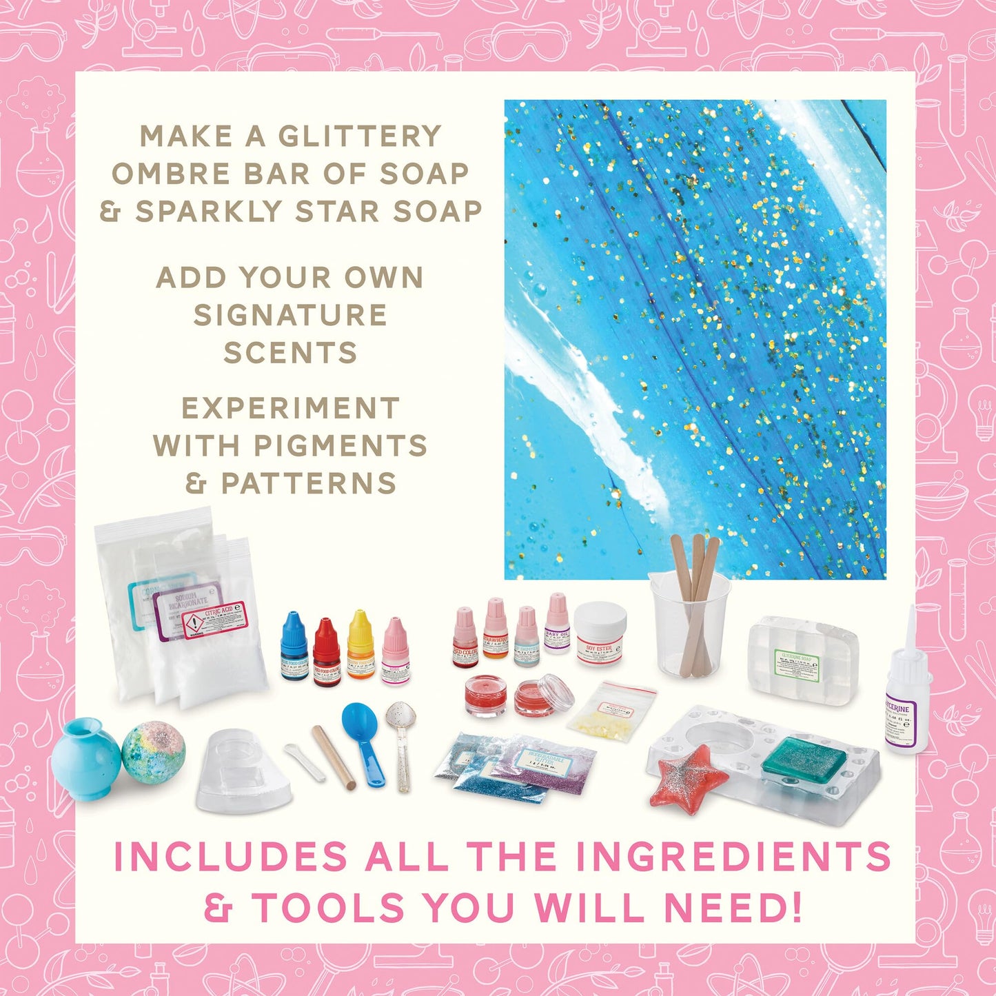 MindWare Science Academy Deluxe Shimmer Lab - Kit Includes 40pcs to Teach Kids & Teens Cosmetic Chemistry - Boys & Girls Make DIY Bath Bombs, Lip Balm Beauty and Personal Care MindWare