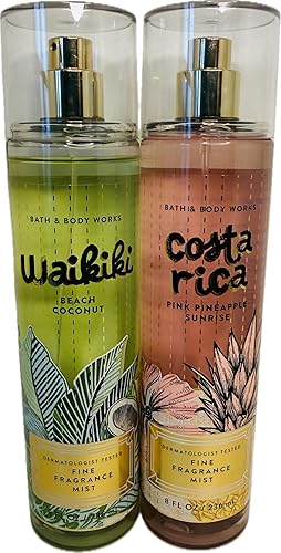 Bath & Body Works Fine Fragrance Mist Set of 2 - Pink Pineapple Sunrise & Waikiki Beach Coconut - Tropical Fruity Summer Body Spray Bundle Beauty & Personal Care Bath & Body Works