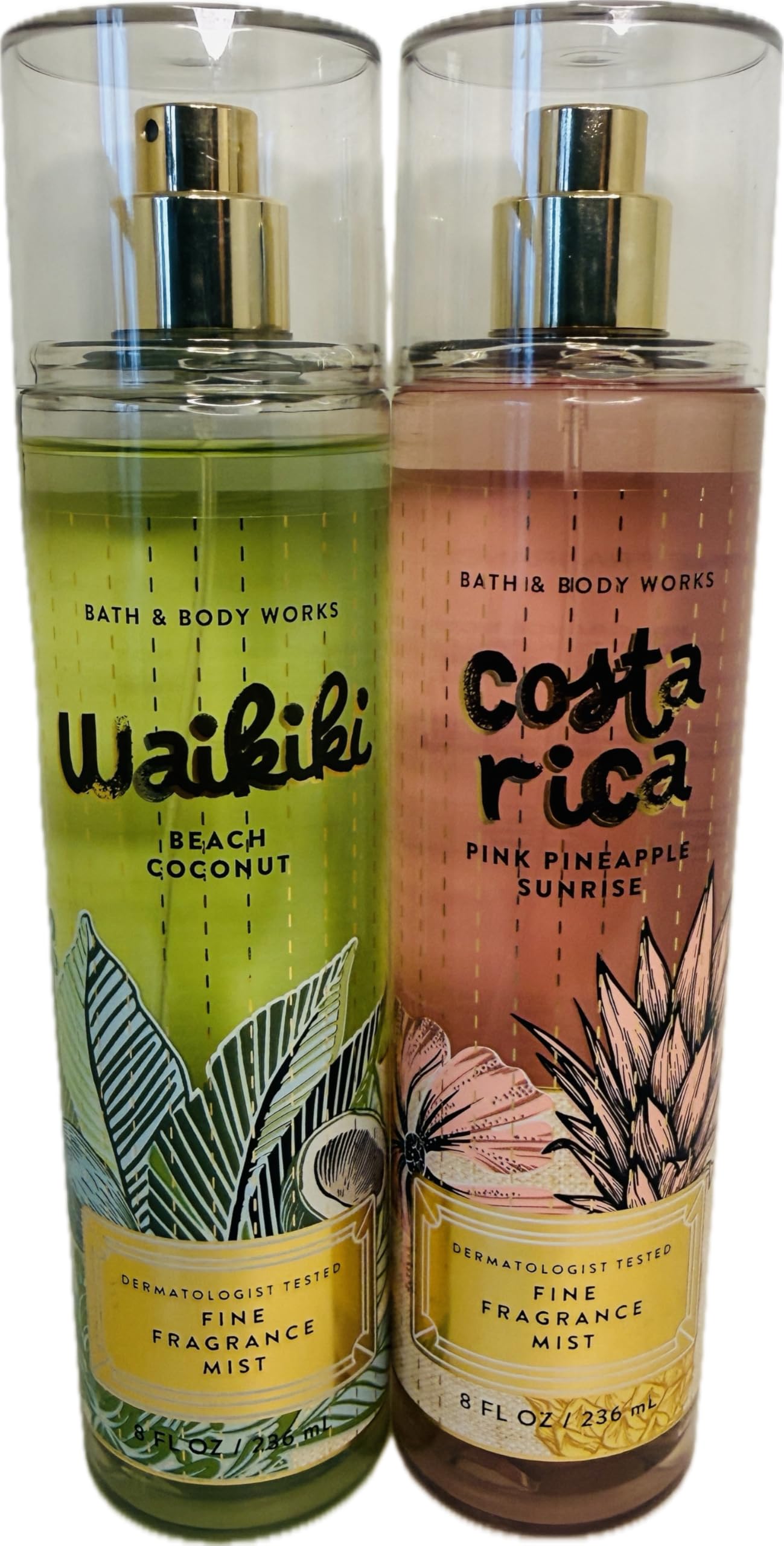 Bath & Body Works Fine Fragrance Mist Set of 2 - Pink Pineapple Sunrise & Waikiki Beach Coconut - Tropical Fruity Summer Body Spray Bundle Beauty & Personal Care Bath & Body Works
