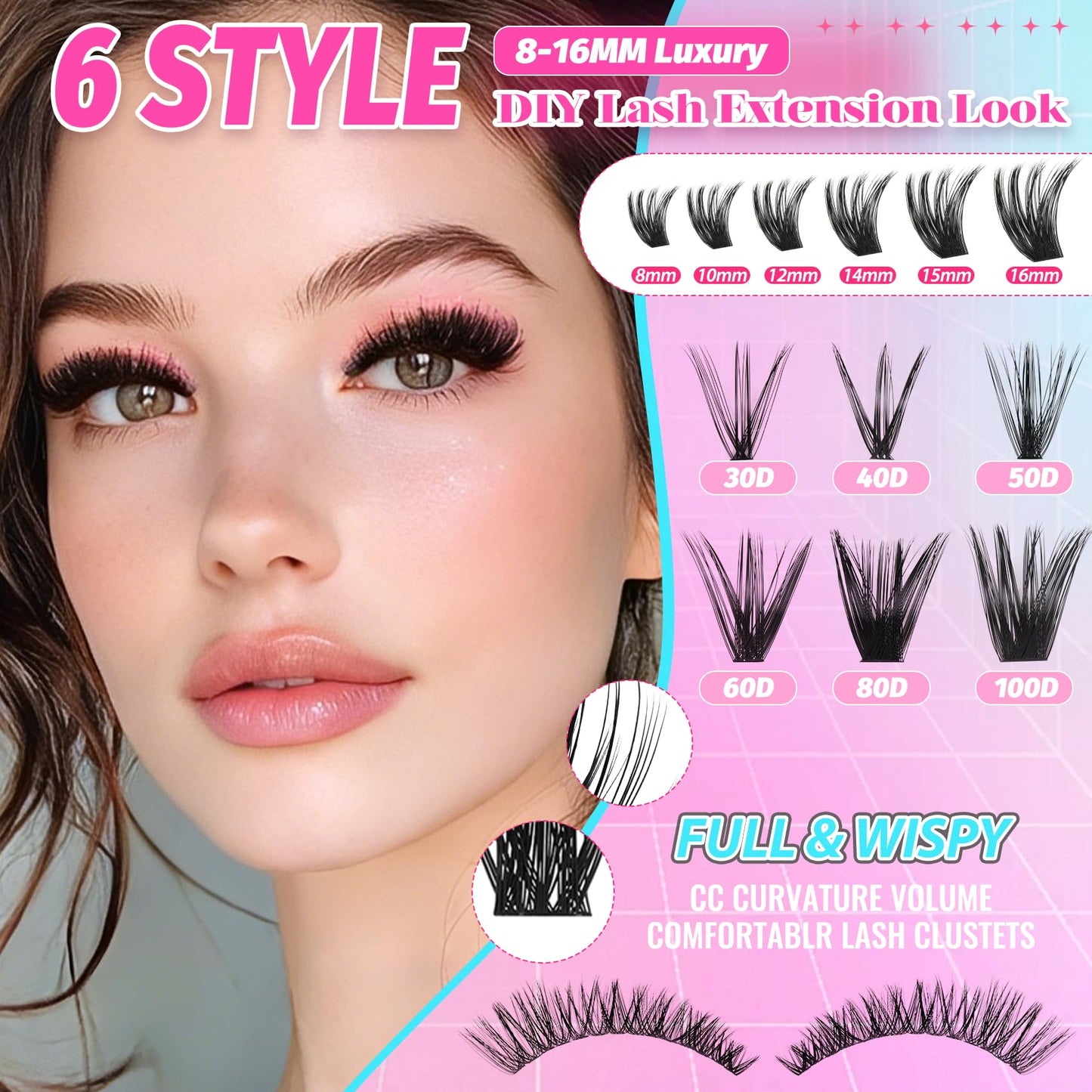 Lash Clusters 708PCS Cluster Eyelash Extensions 10-16MM Wispy Lashes Clusters 30+40+50+60+80+100D Eyelash Clusters Mix Daily Look Fake Eyelashes Beauty and Personal Care Mamzy Luxe