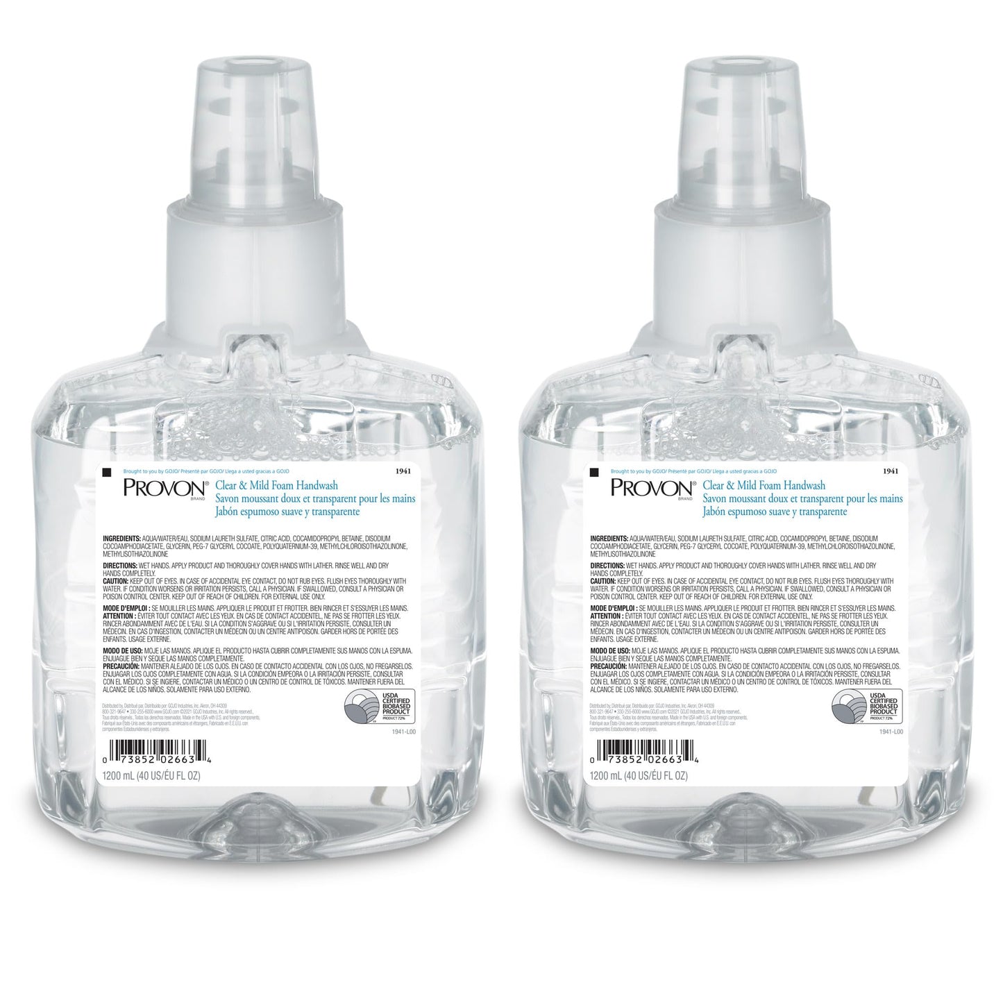PROVON LTX-12 Clear and Mild Foam Handwash, EcoLogo Certified, 1200 mL Foam Soap Refill for LTX-12 Touch-Free Dispenser (Pack of 2) - 1941-02 Beauty & Personal Care MarvelsAura