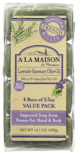 A LA MAISON Lavender Rosemary Olive Oil Bar Soap - Triple French Milled Natural Moisturizing Hand Soap Bar (4 Bars of Soap, 3.5 oz) Beauty & Personal Care A LA MAISON