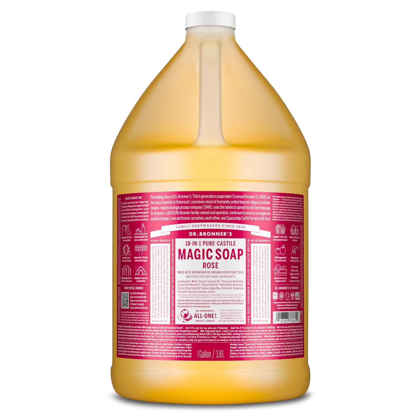 Dr. Bronner's Magic Soap Pure-Castile Liquid Soap (Rose, 1 Gallon) - Made with Organic Oils, 18-in-1 Uses: Face, Body, Hair, Laundry, Pets and Dishes Beauty & Personal Care Dr. Bronner's