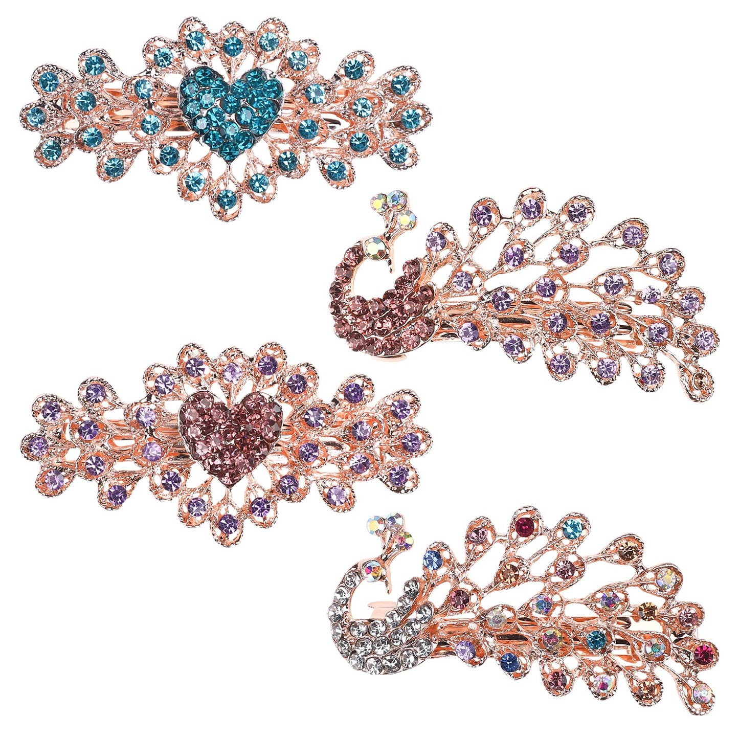 QXUJI 4PCS Crystal Rhinestones Hair Clips, Sparkly Glitter Flower Peacock Hair Barrettes, Metal Spring Hair Pins Snap Accessories, for Women Girls Beauty & Personal Care QXUJI
