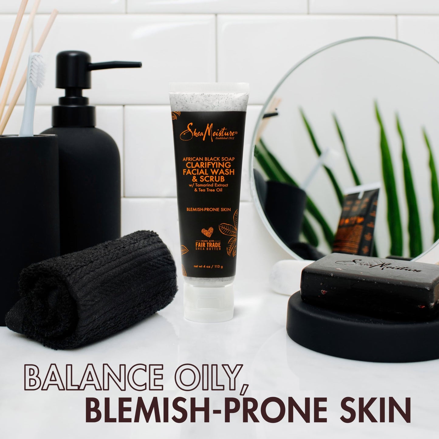 SheaMoisture Facial Wash and Scrub African Black Soap for Blemish Prone Skin to Clarify Skin 4 oz Beauty & Personal Care Shea Moisture